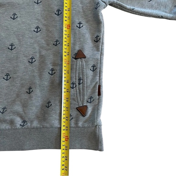 Naketano Grey Cowl Neck Hoodie - Size Large - Nautical Anchor Print Sweater - L - Picture 14 of 14